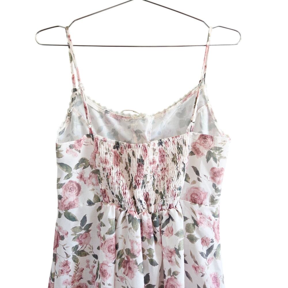Cider Scoop Neckline Ditsy Floral Lace Trim Tiered Midi Dress Cream Medium - Picture 4 of 9